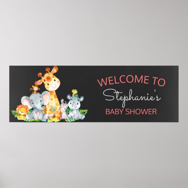 Póster Chalkboard Watercol Cute Safari Jungle Baby Shower (Frente)