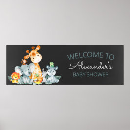 Póster Chalkboard Watercol Cute Safari Jungle Baby Shower