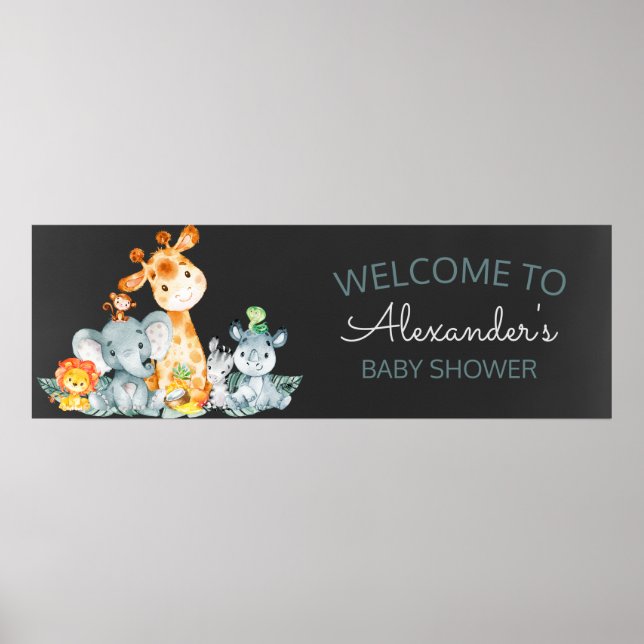 Póster Chalkboard Watercol Cute Safari Jungle Baby Shower (Frente)