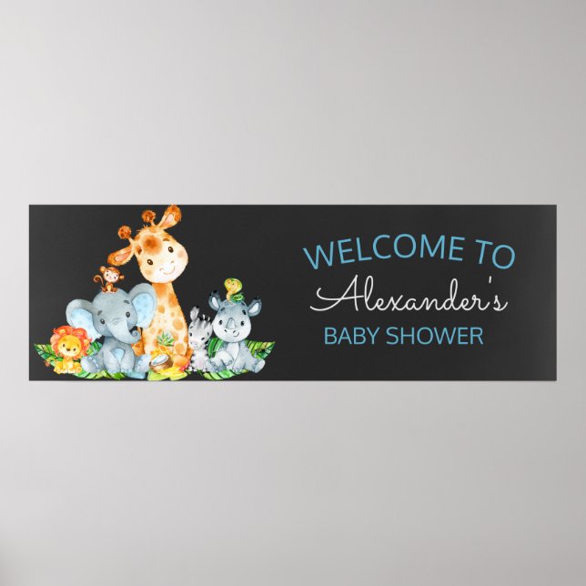 Póster Chalkboard Watercol Cute Safari Jungle Baby Shower (Frente)