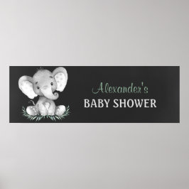 Póster Chalkboard Watercolor Elephant Baby Shower