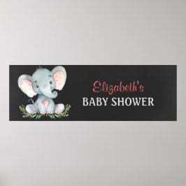 Póster Chalkboard Watercolor Elephant Boy Baby Shower