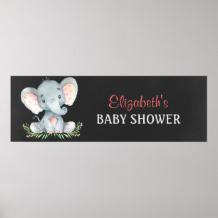 Póster Chalkboard Watercolor Elephant Boy Baby Shower