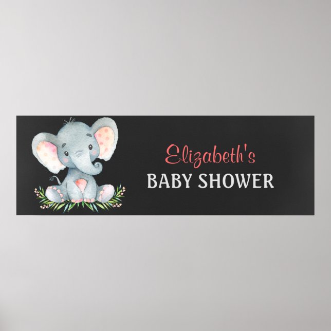 Póster Chalkboard Watercolor Elephant Boy Baby Shower (Frente)