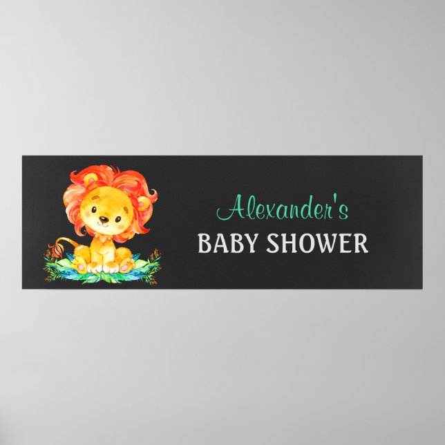 Póster Chalkboard Watercolor Lion Baby Shower (Frente)