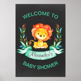 Póster Chalkboard Watercolor Lion Baby Shower