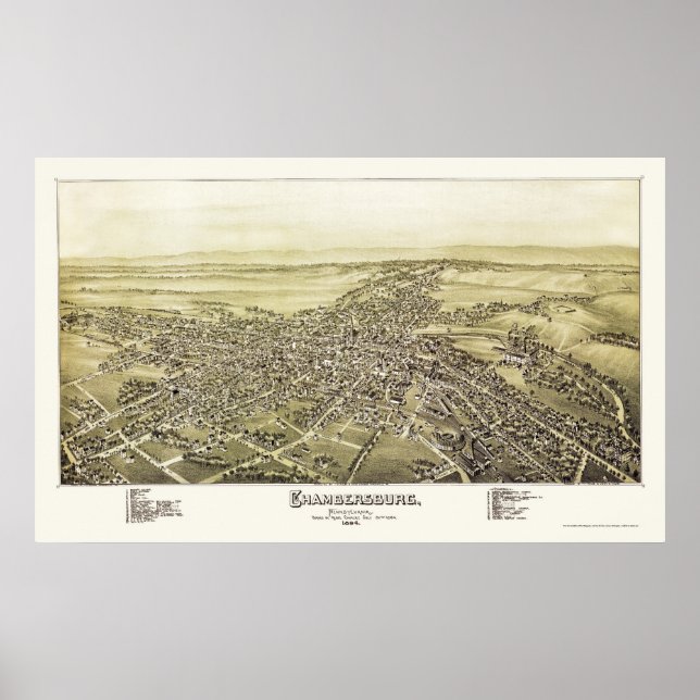 Póster Chambersburg, Mapa Panorámico de la Autoridad Pale (Frente)