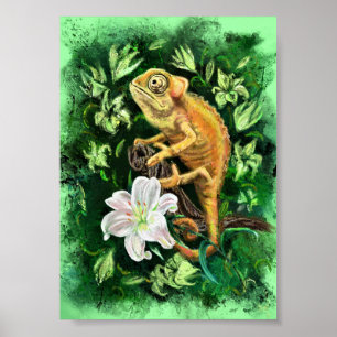 Póster Chameleon In Leaves Green Poster - Pintura