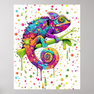Póster Chameleon Paint Stains Watercolor Style