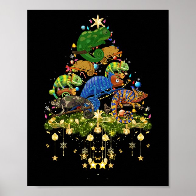 Póster Chameleons Árbol de Navidad iluminan Chameleon de  (Frente)