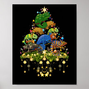 Póster Chameleons Árbol de Navidad iluminan Chameleon de 