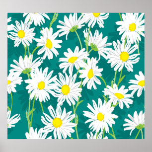 Póster Chamomile Turquoise: Ilustracion floral sin foco.