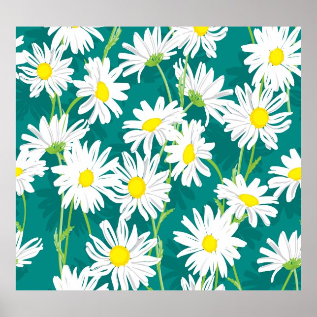 Póster Chamomile Turquoise: Ilustracion floral sin foco. (Frente)