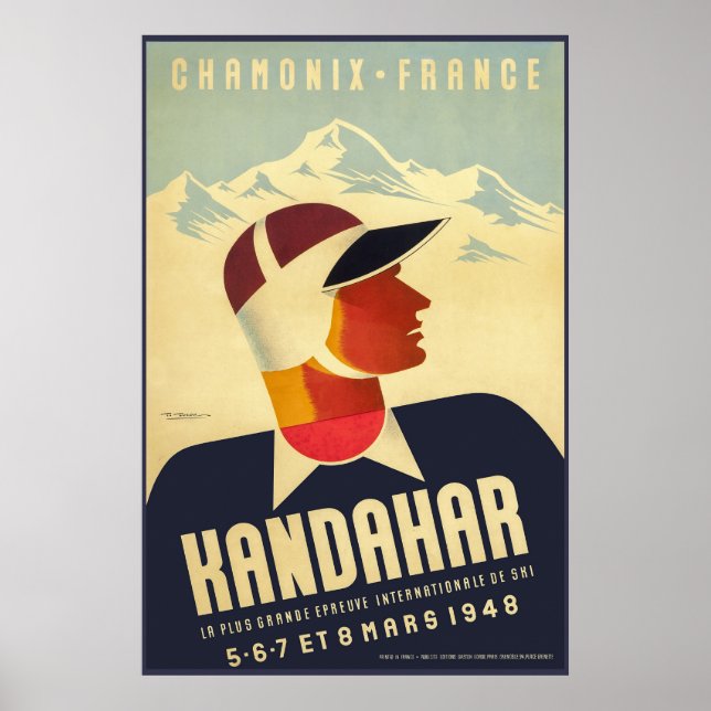 Póster Chamonix, Francia, Poster de esquí (Frente)