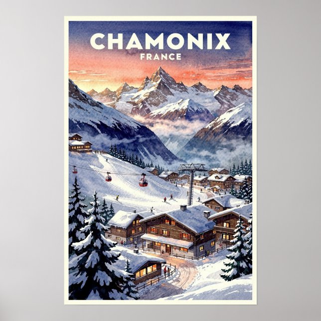 Póster Chamonix Francia Viaje Vintage (Frente)