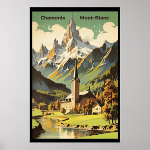 Póster Chamonix, Mont Blan, Ski