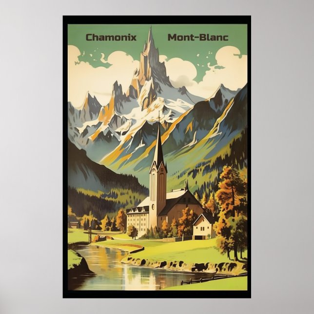 Póster Chamonix, Mont Blan, Ski (Frente)