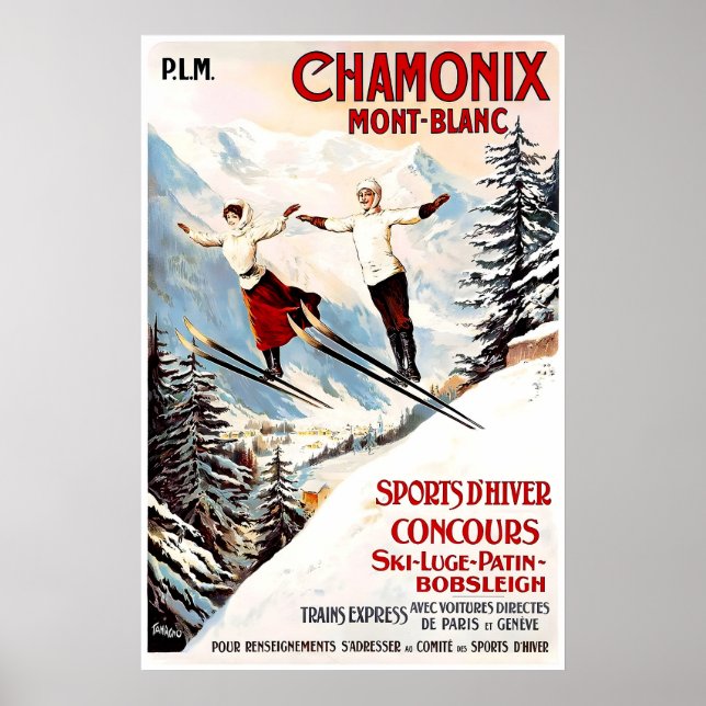 Póster Chamonix Mont-Blanc 1910 CARTEL IMPRESO A5-A1 Fran (Frente)