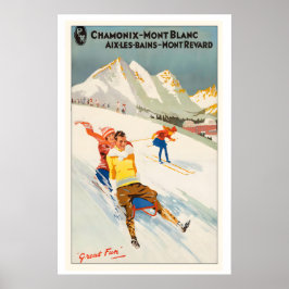 Póster Chamonix, Mont Blanc Francia Gran Diversión Esquí