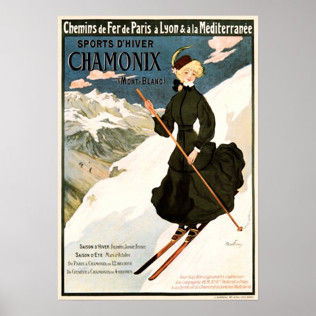 Póster CHAMONIX Mont Blanc Ski Snow Winter Sports Francia (Frente)