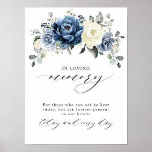 Póster Champagne azul polvoriento marfil floral en memori