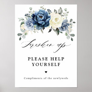 Póster Champagne azul polvoriento marfil floral refrescar