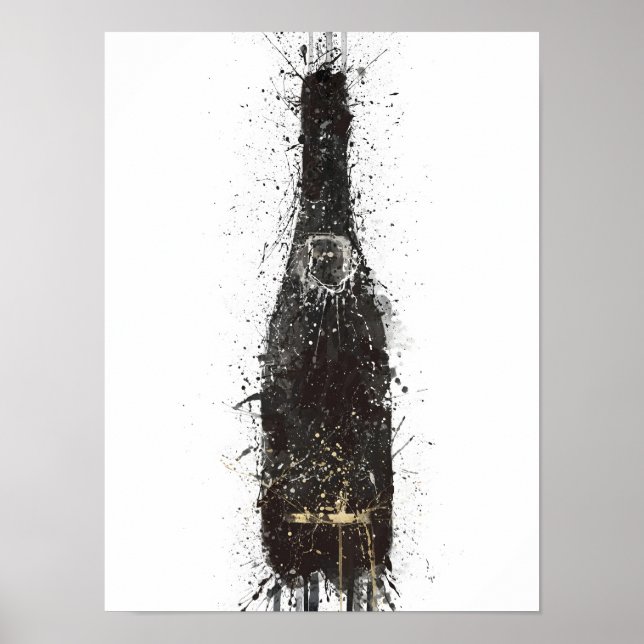 Póster Champagne Bottle Wall Art Print 'Black Fizz' (Frente)