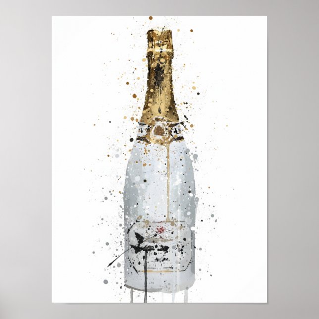 Póster Champagne Bottle Wall Art Print 'Blanc' (Frente)