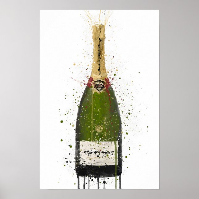 Póster Champagne Bottle Wall Art Print 'Olive Green'  (Frente)