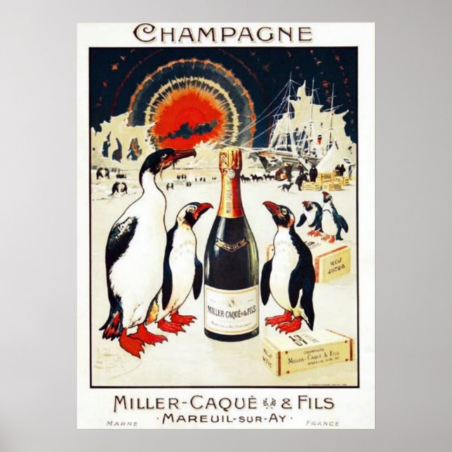 Póster Champagne Miller-Caque y el Poster de Fils (Frente)