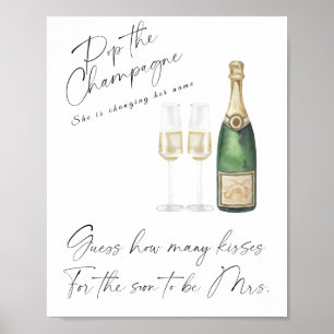 Póster Champán Ducha de novia - cuántos besos de juego