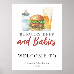 Póster Champán y hamburguesas baby shower