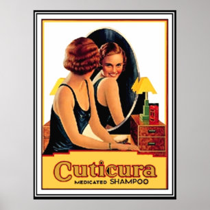 Póster Champú medicinal Cuticure cartel vintage