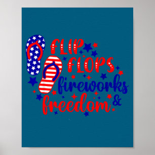Póster chanclas fuegos artificiales y libertad 4 de julio