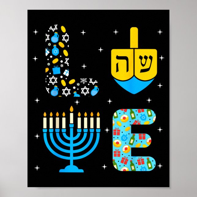 Póster Chanukah Menorah Dreidel Icons Hanukkah Love Celeb (Frente)