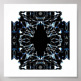 Póster Chaotic Abstract Blue on Black and White Fluid Art