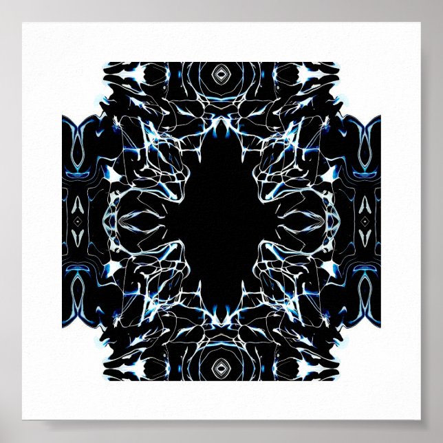 Póster Chaotic Abstract Blue on Black and White Fluid Art (Frente)