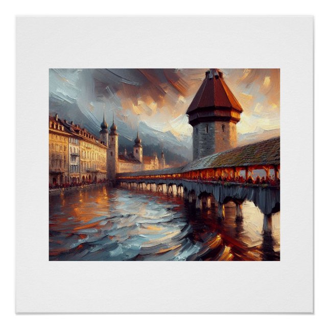 Póster Chapel Bridge Suiza, (Anverso)