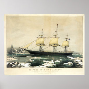 Póster Chaqueta roja, barco alpino en el hielo de Cabo de