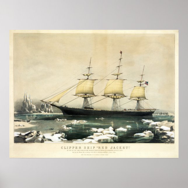 Póster Chaqueta roja, barco alpino en el hielo de Cabo de (Frente)