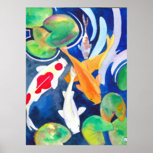 Póster charca grande de Koi