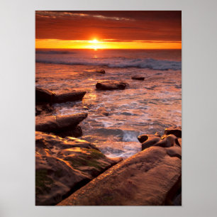 Póster Charcas de marea al atardecer, California
