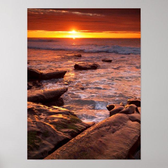 Póster Charcas de marea al atardecer, California (Frente)