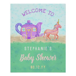 Póster Chariot de Baby Shower, Fiesta de té de Unicorn