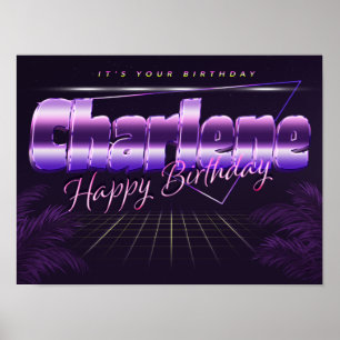 Póster Charlene Name Vorname lila retro Poster Geburtstag