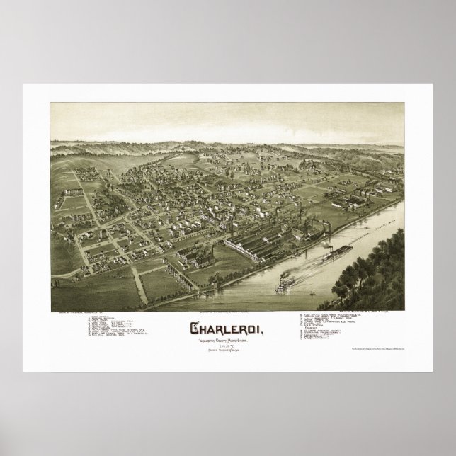 Póster Charleroi, Mapa Panorámico PA - 1897 (Frente)