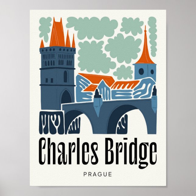Póster Charles Bridge Praga Abreviatura de viaje abstract (Frente)