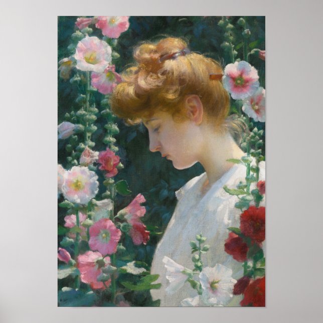 Póster Charles Courtney Curran Hollyhocks y Sunlight (Frente)