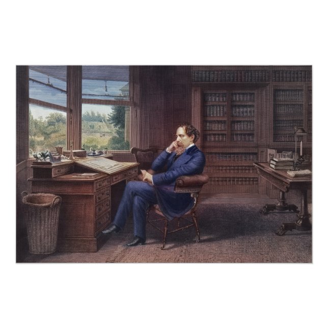 Póster Charles Dickens en su estudio (Anverso)