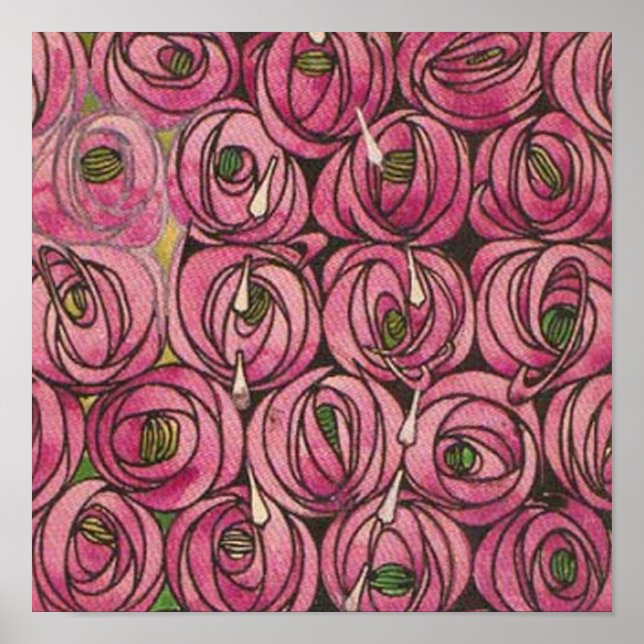 Póster Charles Rennie Mackintosh - Rosas (Frente)